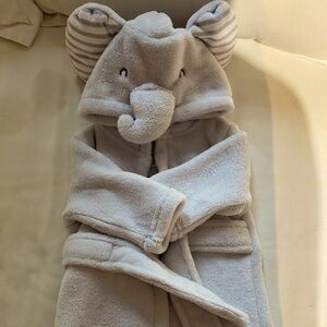 Elephant Hooded Baby Bath Robe - Light Gray
